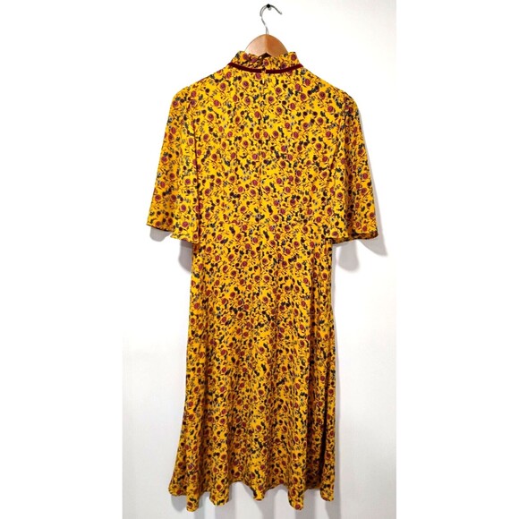 Donna Morgan Floral Print Yellow Ruffled Collar Women Dress Size 10 - Picture 2 of 7